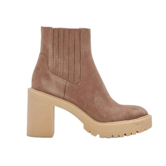 Dolce Vita Caster H2O Waterproof Platform Suede Ankle Boots Tan Size 8 EUC - Picture 1 of 10